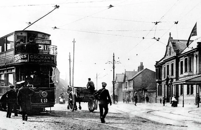 Framed Print : Laird Street tram terminus, Birkenhead early 1900's Framed Print : Laird Street tram terminus, Birkenhead early 1900's