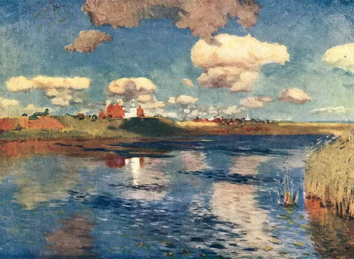 Framed Print : The Lake. A painting of some distant buildings sitatued on the peak of a hill, Framed Print : The Lake. A painting of some distant buildings sitatued on the peak of a hill,