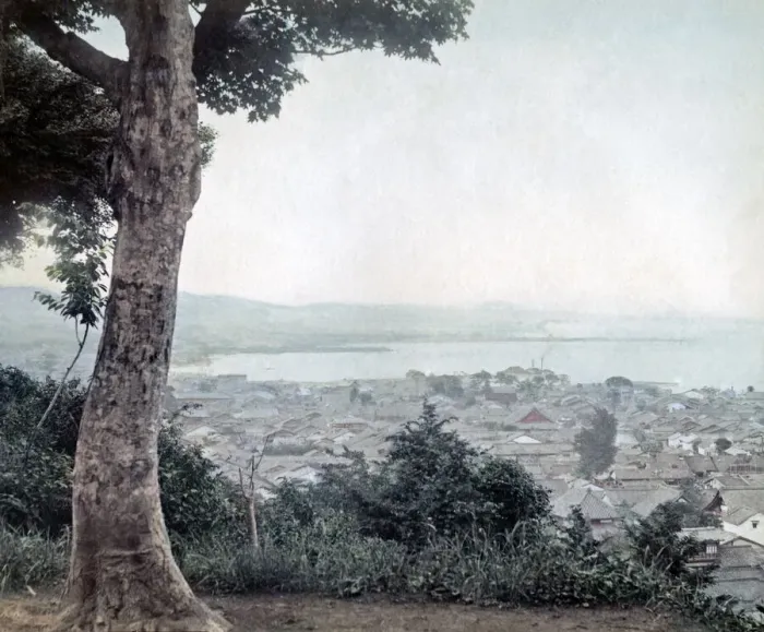 Framed Print : Lake Biwa from Ischiyama Japan circa 1880s. Date: circa 1880s Framed Print : Lake Biwa from Ischiyama Japan circa 1880s. Date: circa 1880s