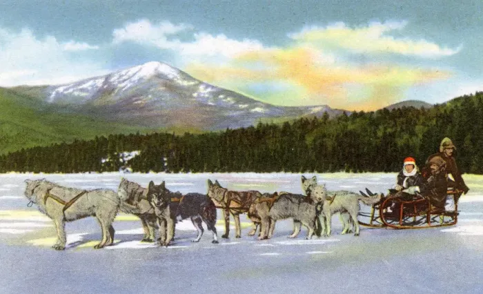 Framed Print : Lake Placid, N. Y. USA - Dog Team on Frozen Mirror Lake
