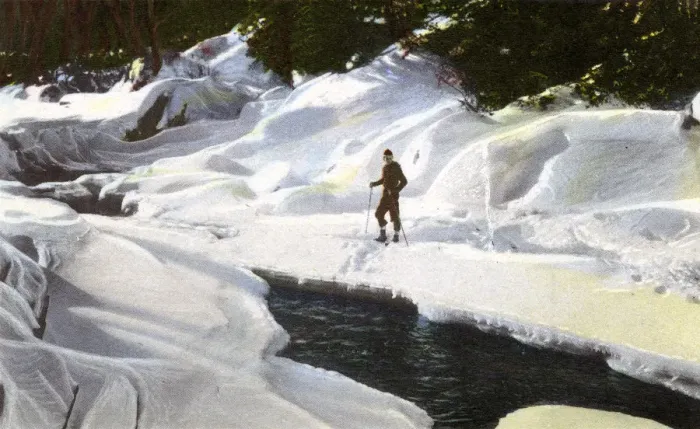 Framed Print : Lake Placid, N. Y. USA - Skier pauses by Winter Brook Framed Print : Lake Placid, N. Y. USA - Skier pauses by Winter Brook