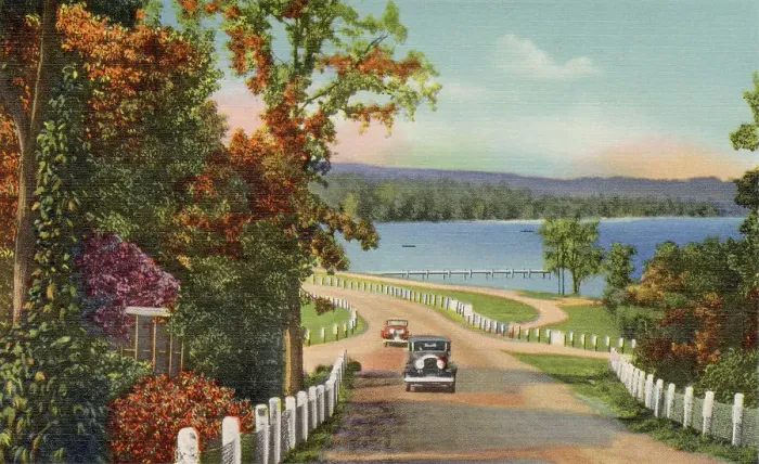 Framed Print : Lake Shore Drive at Fontana, Lake Geneva, Wisconsin, USA Date: 1936 Framed Print : Lake Shore Drive at Fontana, Lake Geneva, Wisconsin, USA Date: 1936