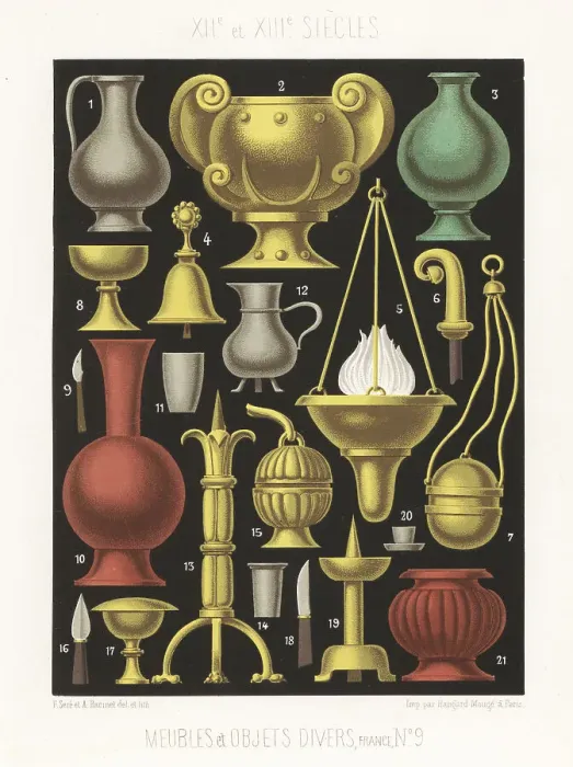 Framed Print : Lamps, vases and other furniture, 12th and 13th centuries Framed Print : Lamps, vases and other furniture, 12th and 13th centuries