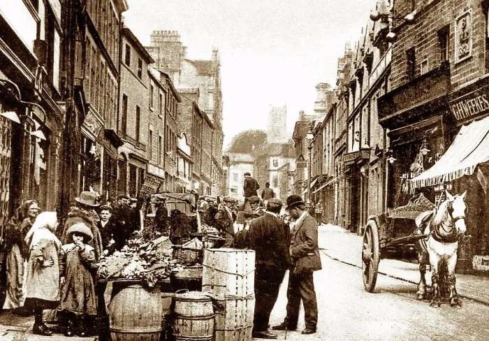 Framed Print : Lancaster Market Day early 1900s Framed Print : Lancaster Market Day early 1900s