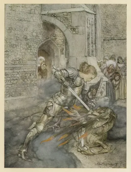 Framed Print : Lancelot Fights a Dragon Framed Print : Lancelot Fights a Dragon