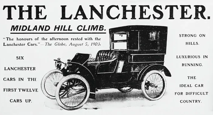 Framed Print : Lanchester veteran car advertisement, early 1900s Framed Print : Lanchester veteran car advertisement, early 1900s