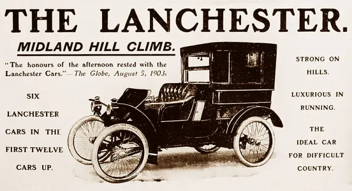 Framed Print : Lanchester veteran car advertisement, early 1900s Framed Print : Lanchester veteran car advertisement, early 1900s