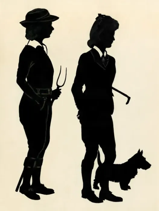 Framed Print : Land girls - H L Oakley silhouettes, WW2 Framed Print : Land girls - H L Oakley silhouettes, WW2