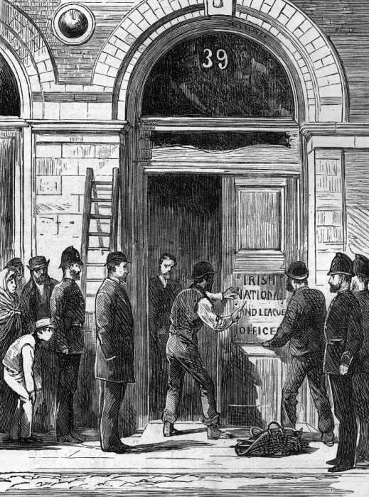 Framed Print : Land League Office name plate removed, 1881 Framed Print : Land League Office name plate removed, 1881