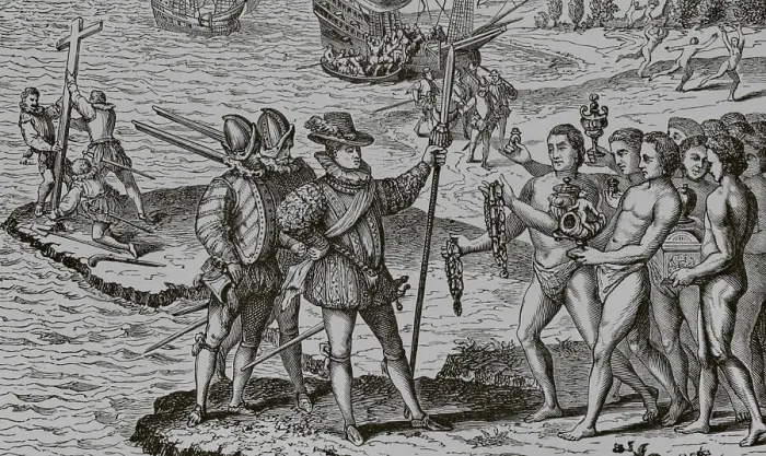 Framed Print : Landing of Christopher Columbus (1451-1506) Framed Print : Landing of Christopher Columbus (1451-1506)