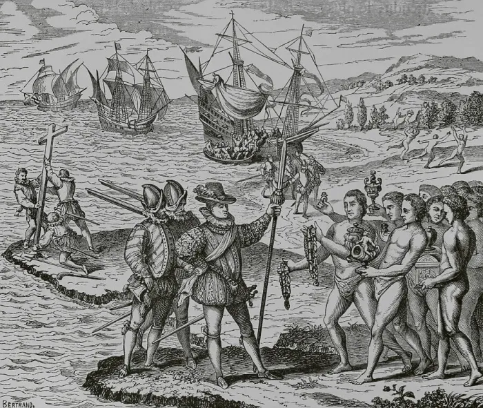 Framed Print : Landing of Christopher Columbus (1451-1506) Framed Print : Landing of Christopher Columbus (1451-1506)