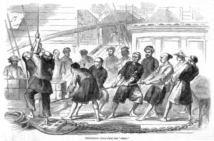 Framed Print : Landing opium from the Pekin at Hong Kong Framed Print : Landing opium from the Pekin at Hong Kong