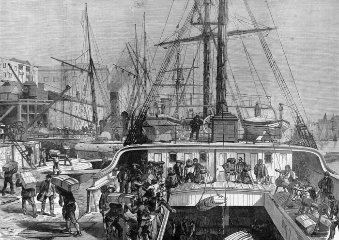 Framed Print : Landing Oranges at Fresh Wharf, London Bridge, 1874 Framed Print : Landing Oranges at Fresh Wharf, London Bridge, 1874