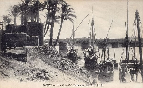 Landing stage of dahabieh boats at the Nile in Cairo, Egypt
