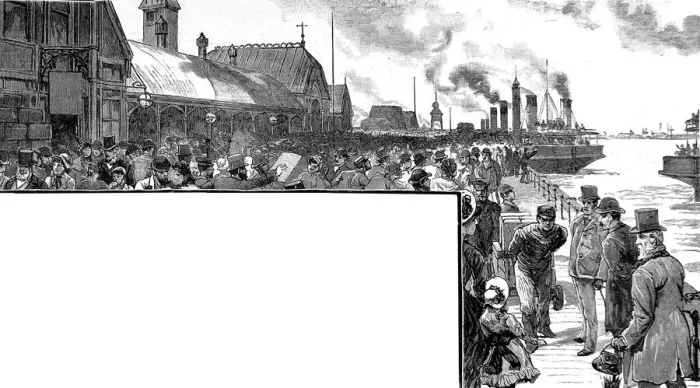 Framed Print : The Landing Stage at Liverpool Docks, 1884 Framed Print : The Landing Stage at Liverpool Docks, 1884