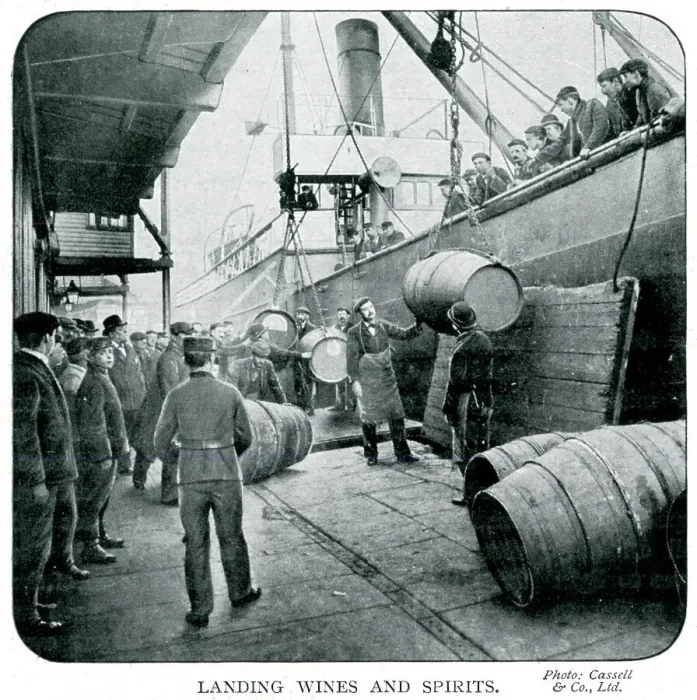 Framed Print : Landing wines and spirits 1902 Framed Print : Landing wines and spirits 1902