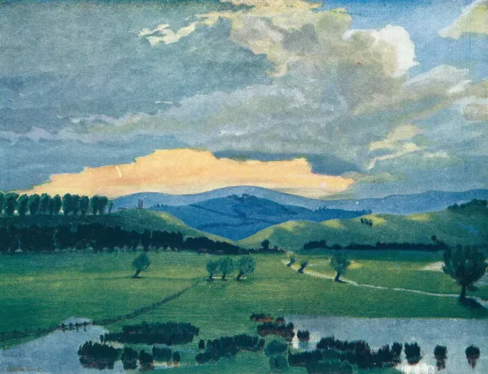 Framed Print : Landscape. A picturesque landscape painting of large ponds Framed Print : Landscape. A picturesque landscape painting of large ponds
