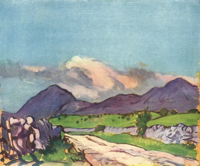 Framed Print : Landscape. A colourful landscape oil painting of some distant purple mountains Framed Print : Landscape. A colourful landscape oil painting of some distant purple mountains