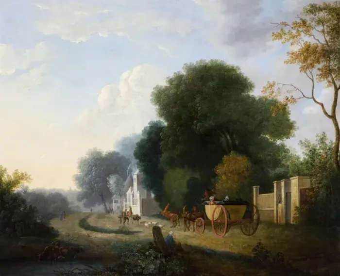 Framed Print : Landscape with Carriage and Horses Framed Print : Landscape with Carriage and Horses