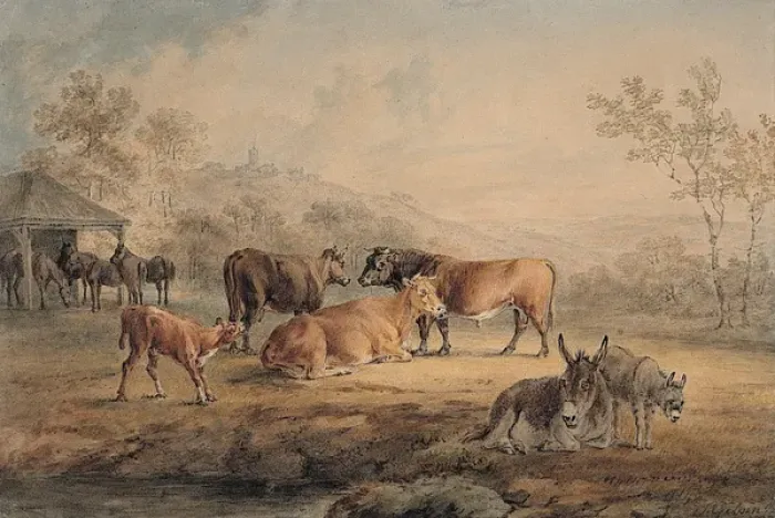 Framed Print : Landscape with Cattle, Donkeys and Horses Framed Print : Landscape with Cattle, Donkeys and Horses