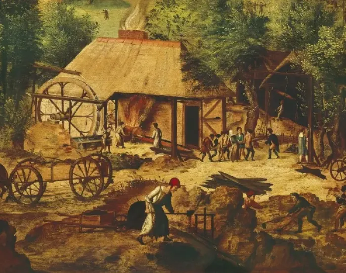 Framed Print : Landscape with copper mines. Central detail Framed Print : Landscape with copper mines. Central detail