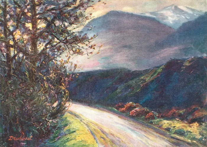 Framed Print : Idyll. A landscape painting of a quaint country road, with a high grass bank on one side, Framed Print : Idyll. A landscape painting of a quaint country road, with a high grass bank on one side,