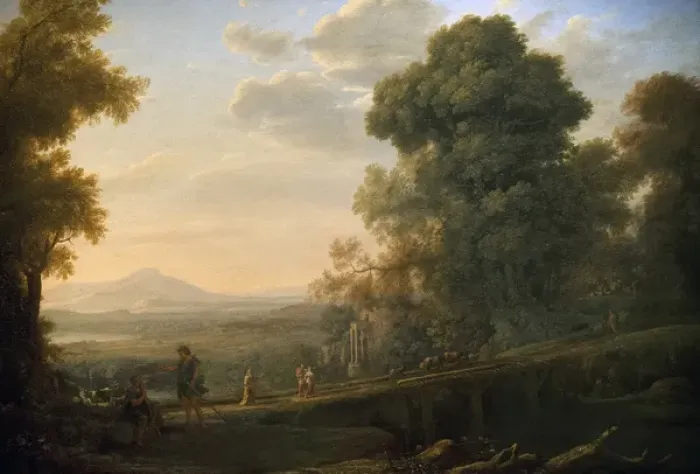 Framed Print : Landscape with Rebekah Taking Leave of her Father Framed Print : Landscape with Rebekah Taking Leave of her Father