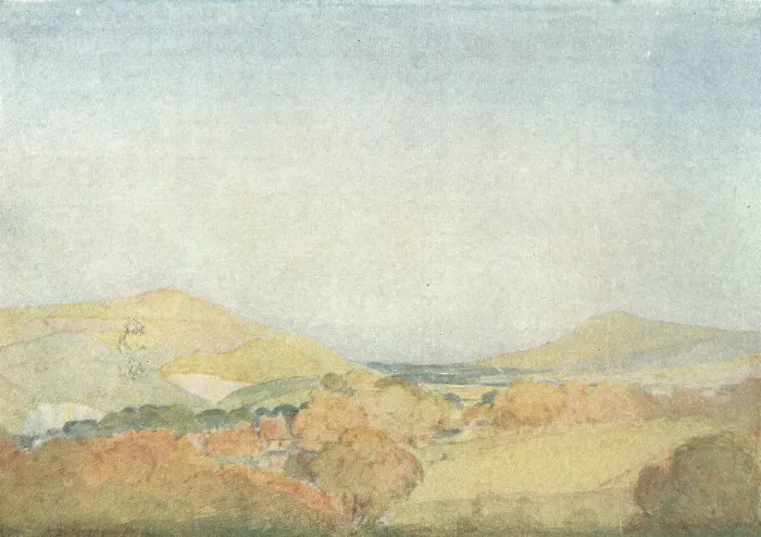 Framed Print : Downs. A landscape watercolour painting of some hills Framed Print : Downs. A landscape watercolour painting of some hills
