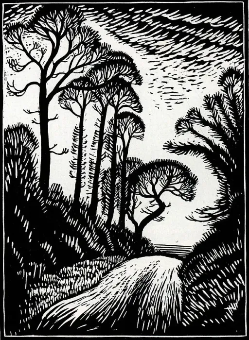 Framed Print : The Lane. Artwork of a bumpy lane between two grassy banks with trees. Date: circa 1930 Framed Print : The Lane. Artwork of a bumpy lane between two grassy banks with trees. Date: circa 1930