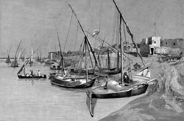 Framed Print : Lanteen-rigged Dhows, Luxor, Egypt, 1884 Framed Print : Lanteen-rigged Dhows, Luxor, Egypt, 1884