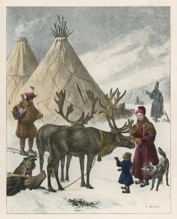 Framed Print : LAPPS AND REINDEER
