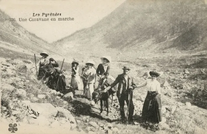 Framed Print : Large family group led through a valley in the Pyrenees Framed Print : Large family group led through a valley in the Pyrenees