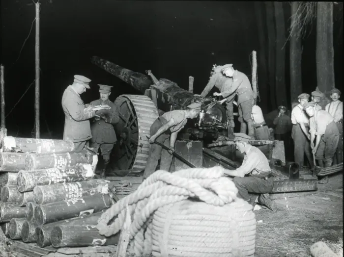 Framed Print : Large field gun at night