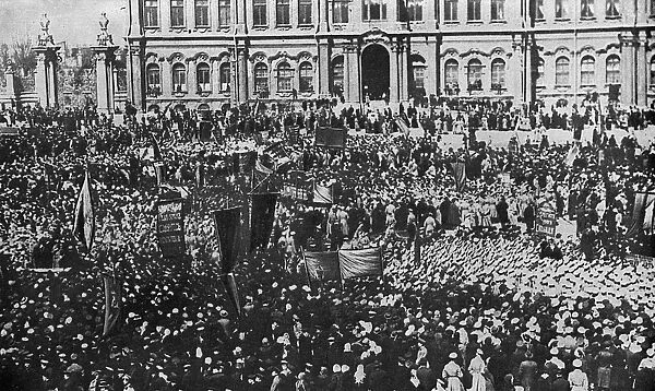 Large gathering during Revolution, Petrograd, Russia