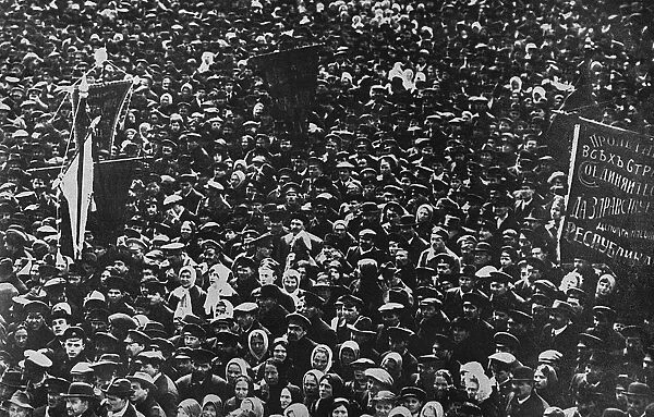 Large gathering during Revolution, Petrograd, Russia