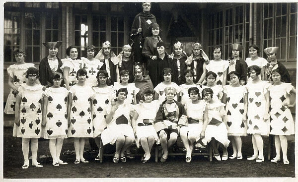 Large group of French Schoolgirls dressed as a deck of cards