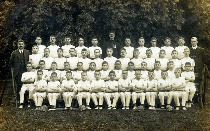 Framed Print : A large group of young boys at a military school - Lacrosse Framed Print : A large group of young boys at a military school - Lacrosse