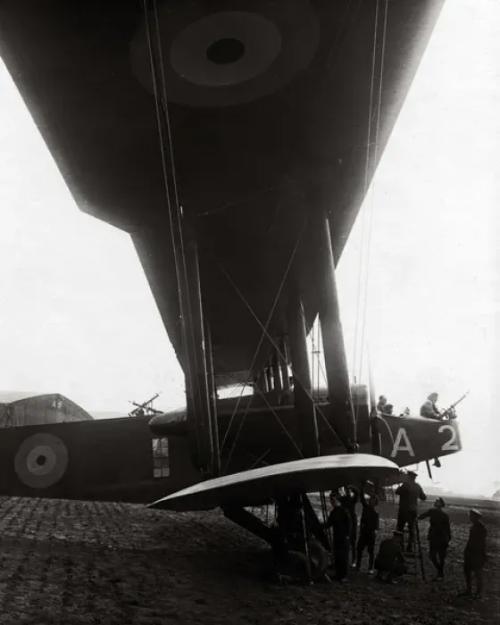Framed Print : Large RAF aircraft setting off with bombs, WW1 Framed Print : Large RAF aircraft setting off with bombs, WW1