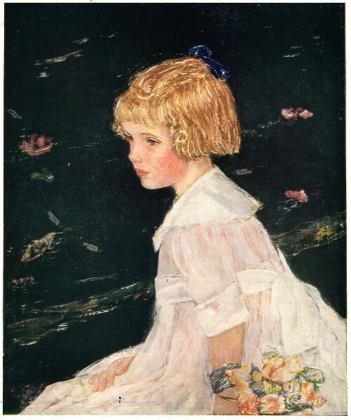 Lassie. A portrait painting of Lassie, a young girl seated