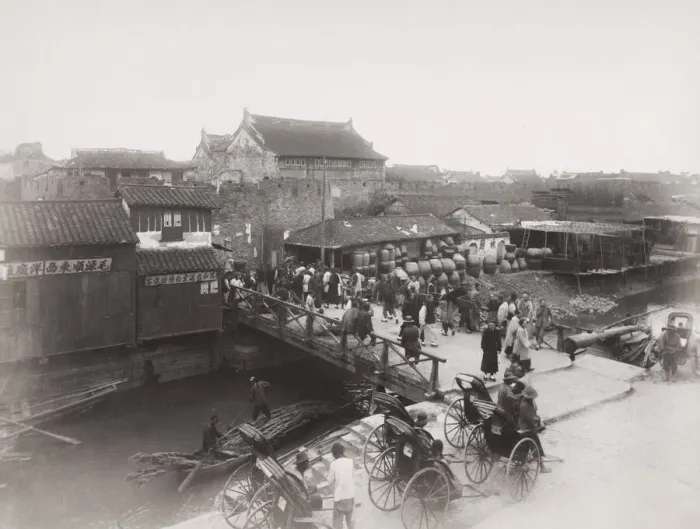 Framed Print : Late 19th century photograph: Bridge over river, busy with traffic, Shanghai, China Framed Print : Late 19th century photograph: Bridge over river, busy with traffic, Shanghai, China