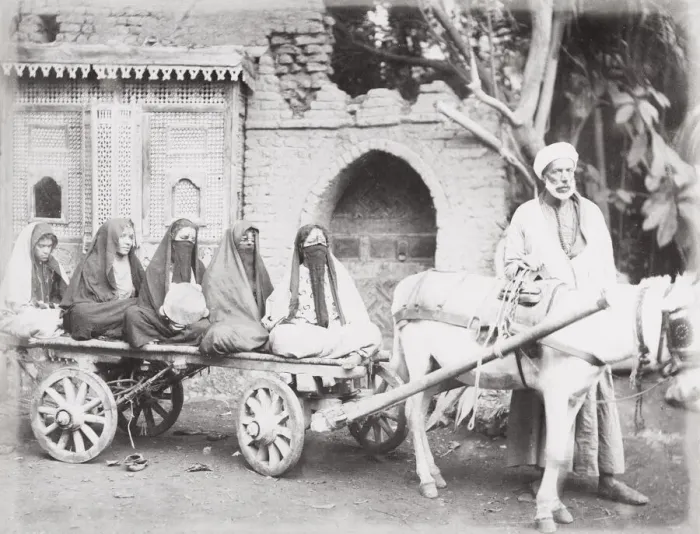 Framed Print : Late 19th century photograph: Egyptian women on a donkey cart, Cairo, Egypt Framed Print : Late 19th century photograph: Egyptian women on a donkey cart, Cairo, Egypt