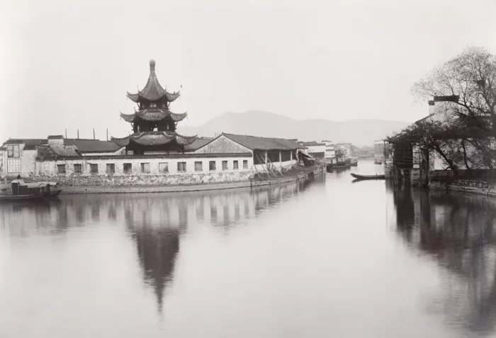Framed Print : Late 19th century photograph: Hwai river, now Huai River, creek, China Framed Print : Late 19th century photograph: Hwai river, now Huai River, creek, China