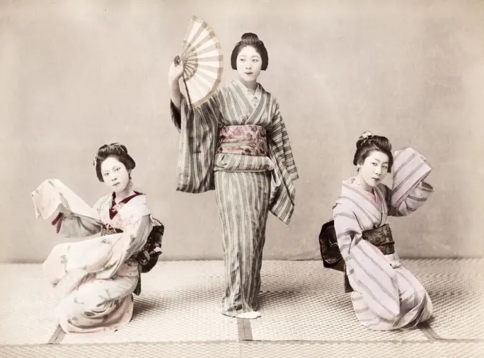 Framed Print : Late 19th century - young Japanese dancers Framed Print : Late 19th century - young Japanese dancers