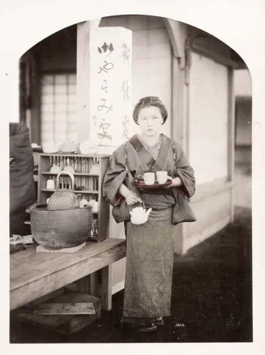 Framed Print : Late 19th century - young Japanese tea house girl Framed Print : Late 19th century - young Japanese tea house girl