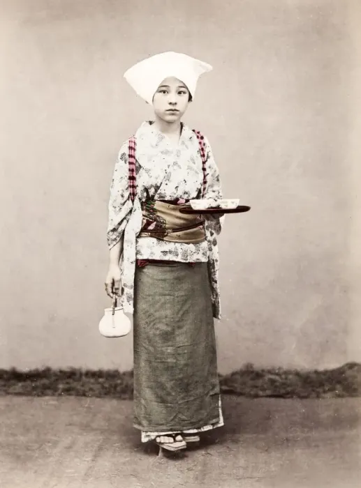 Framed Print : Late 19th century - young Japanese tea house girl Framed Print : Late 19th century - young Japanese tea house girl