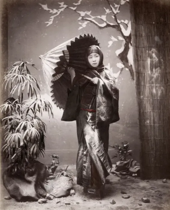 Framed Print : Late 19th century - young Japanese woman, winter clothes Framed Print : Late 19th century - young Japanese woman, winter clothes