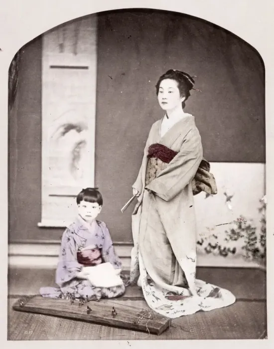 Framed Print : Late 19th century - young Japanese woman and child Framed Print : Late 19th century - young Japanese woman and child