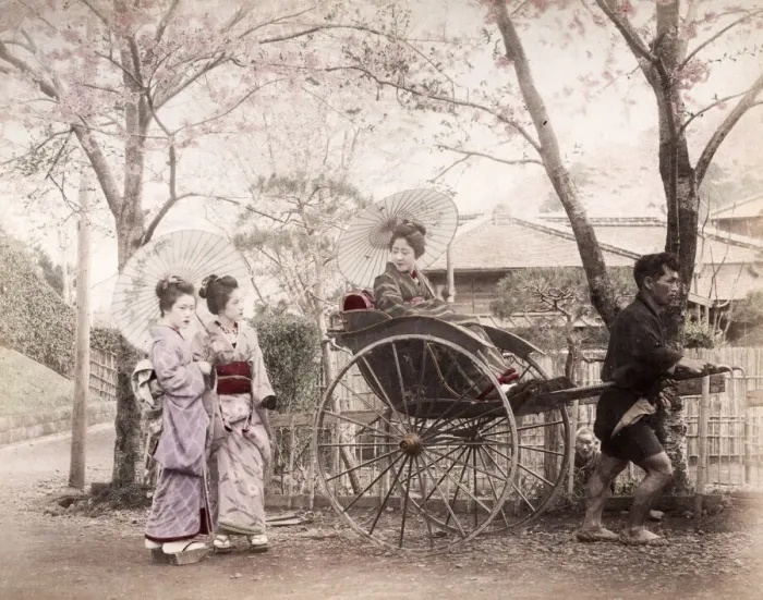 Framed Print : Late 19th century - young Japanese woman, rickshaw Framed Print : Late 19th century - young Japanese woman, rickshaw