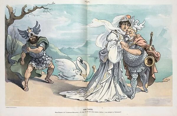 Too late. Illustration shows a scene on a desolate shore where a woman