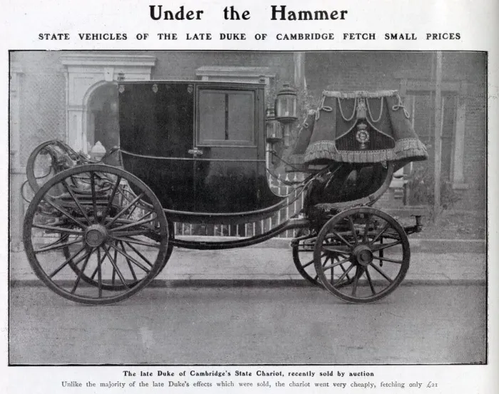 Framed Print : The late Duke of Cambridges carriage which was put up for auction in 1904 fetching a Framed Print : The late Duke of Cambridges carriage which was put up for auction in 1904 fetching a